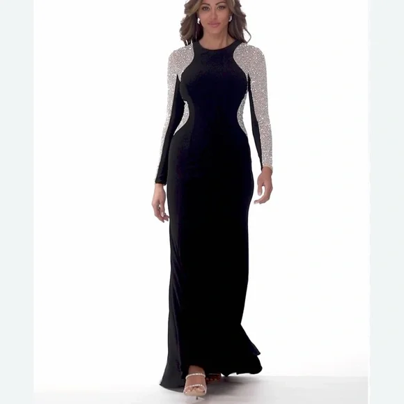 Xscape Georgia Black and beaded Long Sleeve gown Dress